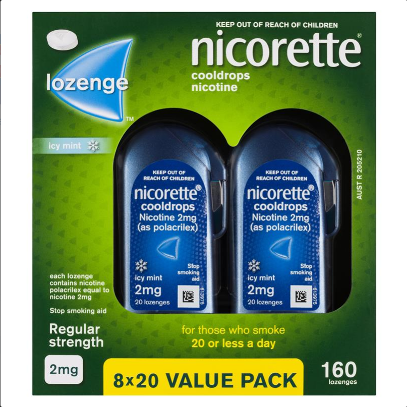 Nicorette Quit Smoking Cooldrops Lozenges Regular Strength Icy Mint 2mg 160 Pieces