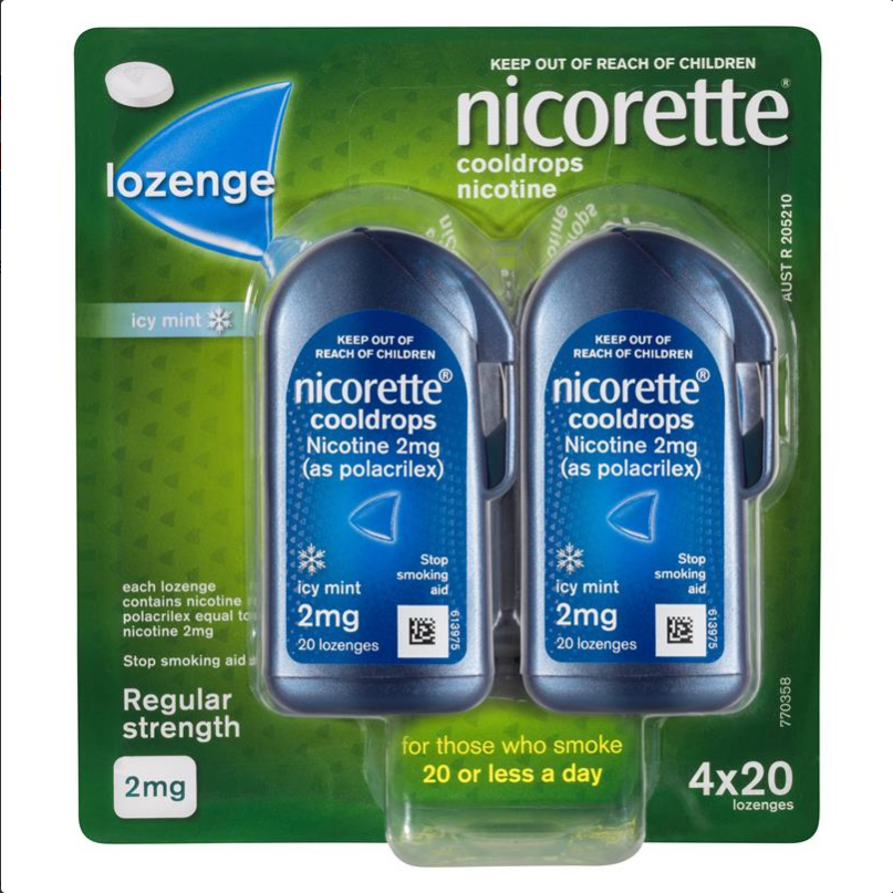 Nicorette Quit Smoking Cooldrops Lozenges Regular Strength Icy Mint 2mg 80 Pieces