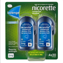 Load image into Gallery viewer, Nicorette Quit Smoking Cooldrops Lozenges Regular Strength Icy Mint 2mg 80 Pieces