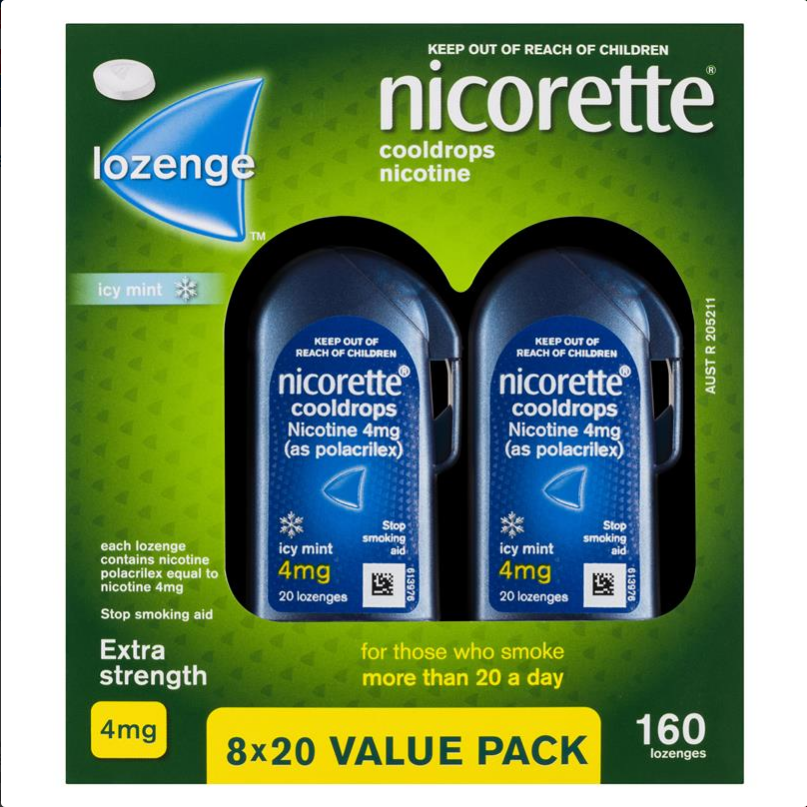 Nicorette Quit Smoking Cooldrops Lozenges Extra Strength Icy Mint 4mg 160 Pieces