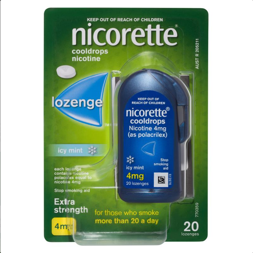 Nicorette Quit Smoking Cooldrops Lozenges Extra Strength Icy Mint 4mg 20 Pieces