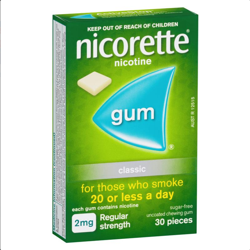 Nicorette Quit Smoking Regular Strength Classic Chewing Gum 2mg 30 Pieces