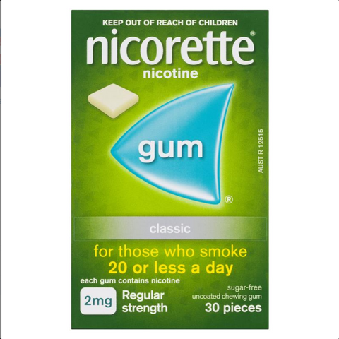 Nicorette Quit Smoking Regular Strength Classic Chewing Gum 2mg 30 Pieces