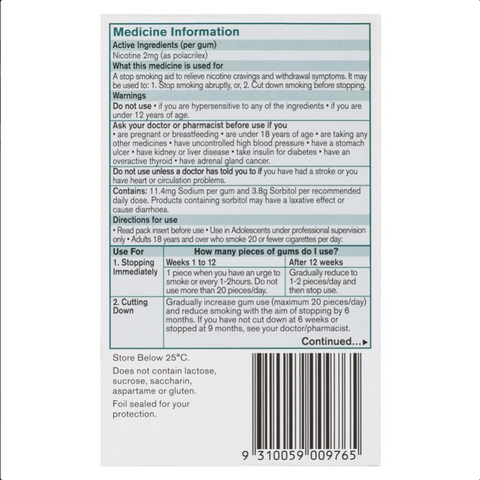 Nicorette Quit Smoking Regular Strength Classic Chewing Gum 2mg 30 Pieces