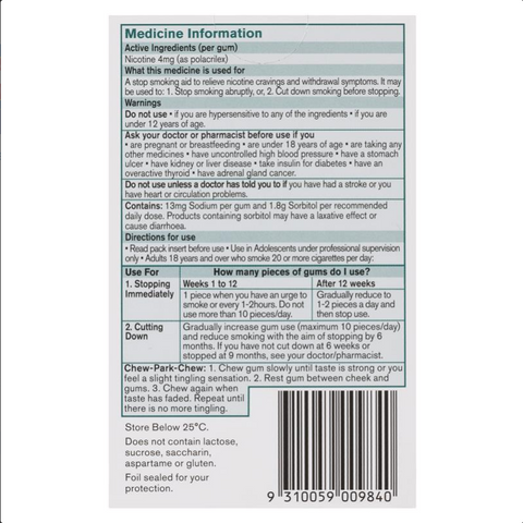 Nicorette Quit Smoking Extra Strength Classic Chewing Gum 4mg 30 Pieces