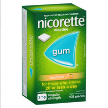 Load image into Gallery viewer, Nicorette Quit Smoking Regular Strength Fresh Fruit Chewing Gum 2mg 105 Pieces