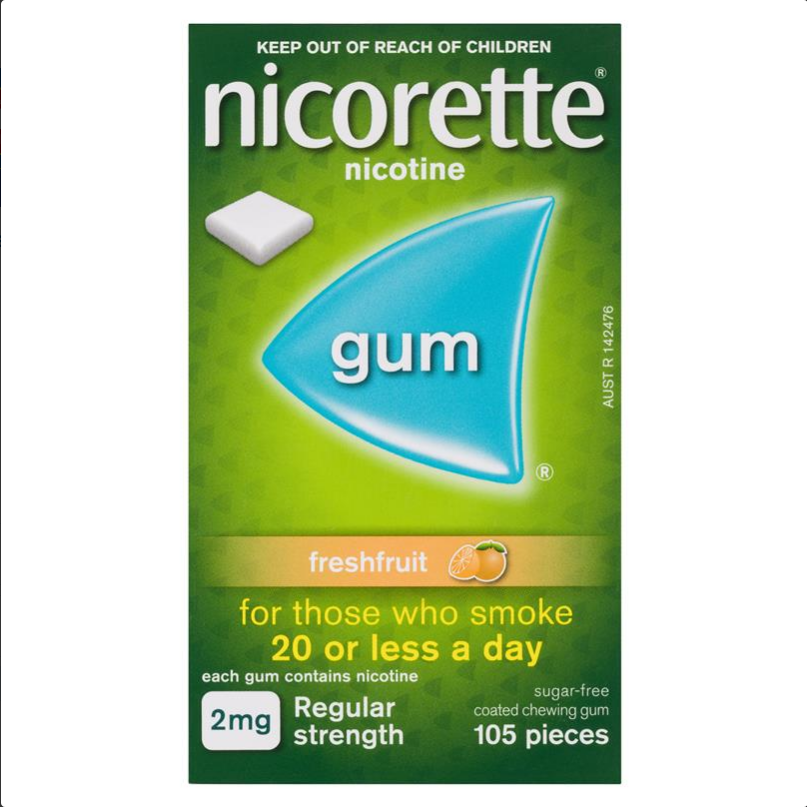 Nicorette Quit Smoking Regular Strength Fresh Fruit Chewing Gum 2mg 105 Pieces