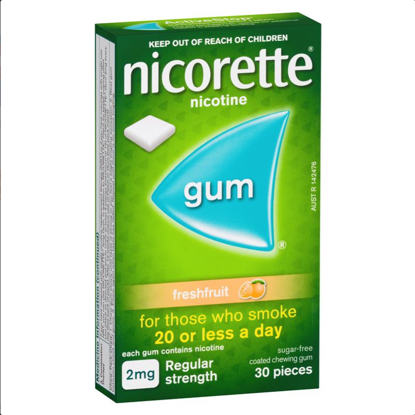 Nicorette Quit Smoking Regular Strength Fresh Fruit Chewing Gum 2mg 30 Pieces