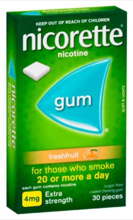 Nicorette Quit Smoking Extra Strength Fresh Fruit Chewing Gum 4mg 30 Pieces