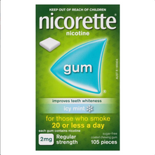 Load image into Gallery viewer, Nicorette Quit Smoking Regular Strength Icy Mint Chewing Gum 2mg 105 Pieces