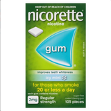 Nicorette Quit Smoking Regular Strength Icy Mint Chewing Gum 2mg 105 Pieces