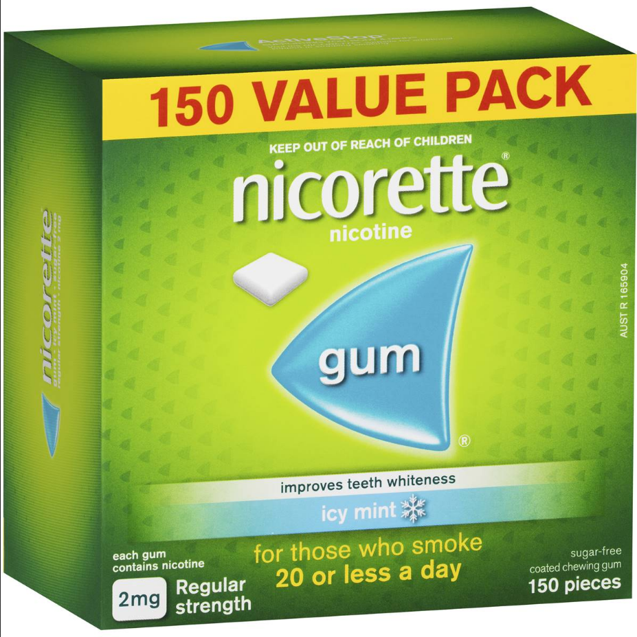 Nicorette Quit Smoking Regular Strength Icy Mint Chewing Gum 2mg 150 Pieces