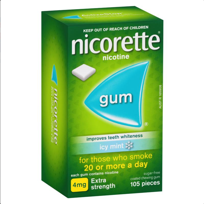 Nicorette Quit Smoking Extra Strength Icy Mint Chewing Gum 4mg 105 Pieces