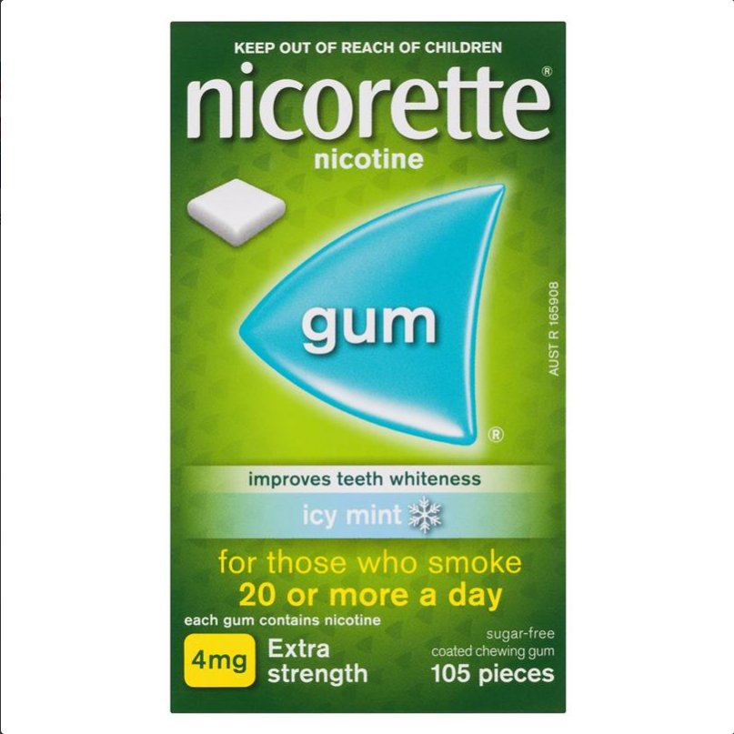 Nicorette Quit Smoking Extra Strength Icy Mint Chewing Gum 4mg 105 Pieces