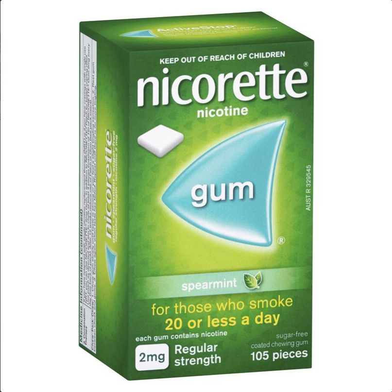 Nicorette Quit Smoking Regular Strength Spearmint Chewing Gum 2mg 105 Pieces