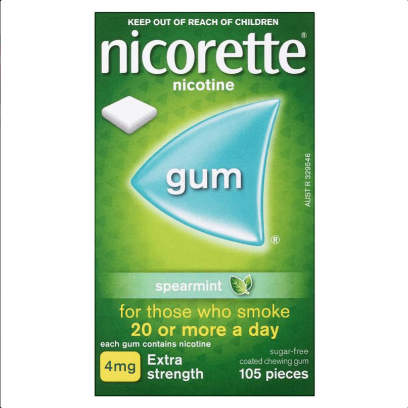 Nicorette Quit Smoking Extra Strength Spearmint Chewing Gum 4mg 105 Pieces