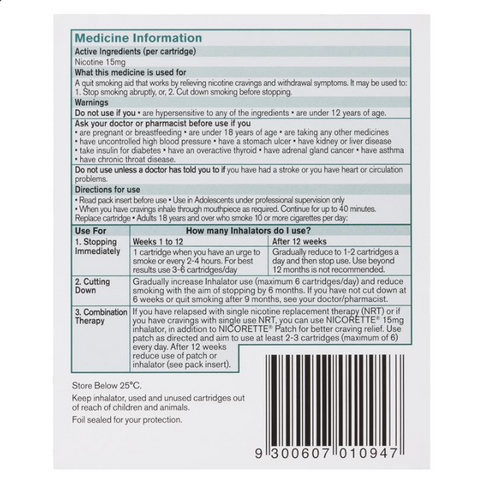 Nicorette Quit Smoking Inhalator 1 Mouthpiece 20 Cartridges 15mg