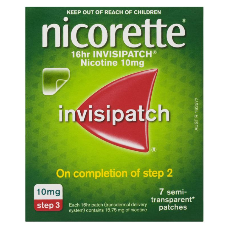 Nicorette Quit Smoking 16hr InvisiPatch Step 3 10mg 7 Semi-Transparent Patches