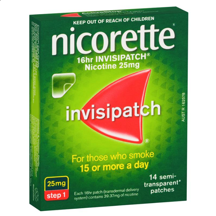 Nicorette Quit Smoking 16hr InvisiPatch Step 1 25mg 14 Semi-Transparent Patches