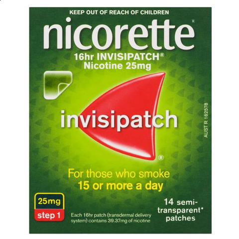 Nicorette Quit Smoking 16hr InvisiPatch Step 1 25mg 14 Semi-Transparent Patches