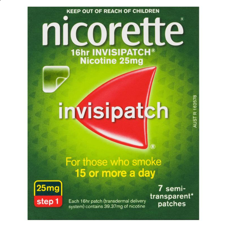 Nicorette Quit Smoking 16hr InvisiPatch Step 1 25mg 7 Semi-Transparent Patches