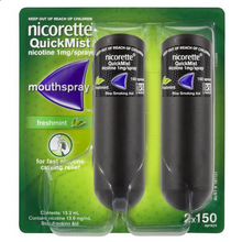 Load image into Gallery viewer, Nicorette Quit Smoking QuickMist Mouth Spray Freshmint Duo 150 Sprays (13.2mL x 2)