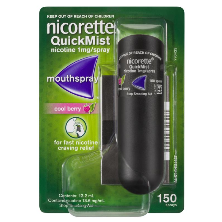 Nicorette Quit Smoking QuickMist Mouth Spray Cool Berry 150 Sprays (13.2mL x 1)