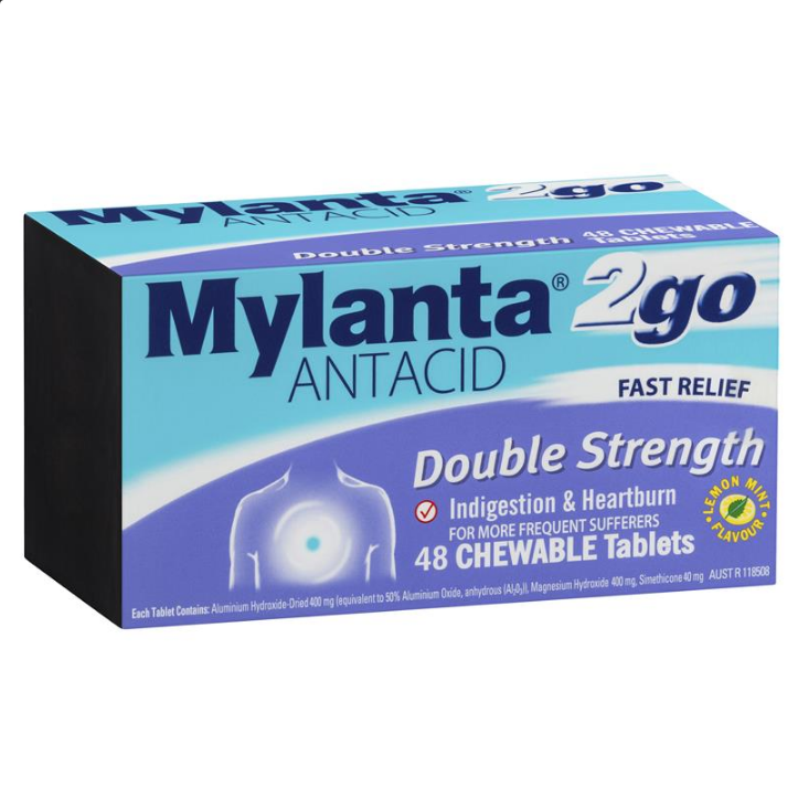 Mylanta2go Double Strength Chew Antacid Tablets 48 Pack