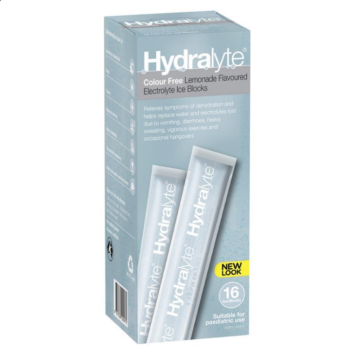 Hydralyte Rehydration Ice blocks Colour Free Lemonade Flavoured 16 Pack