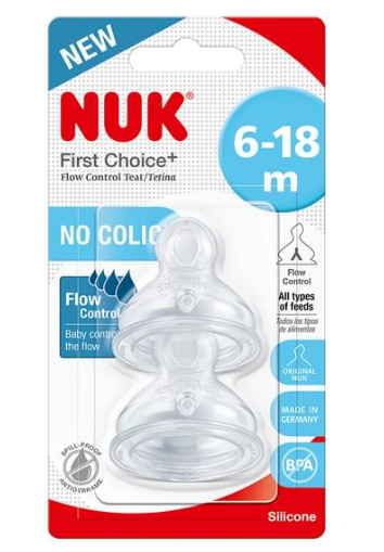 NUK 6-18 Months First Choice+ Flow Control Silicone Teat 2 Pack