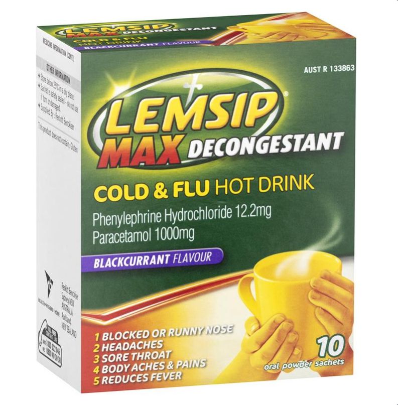 Lemsip Max Cold & Flu Hot Drink with Decongestant 10 Blackcurrant Flavour