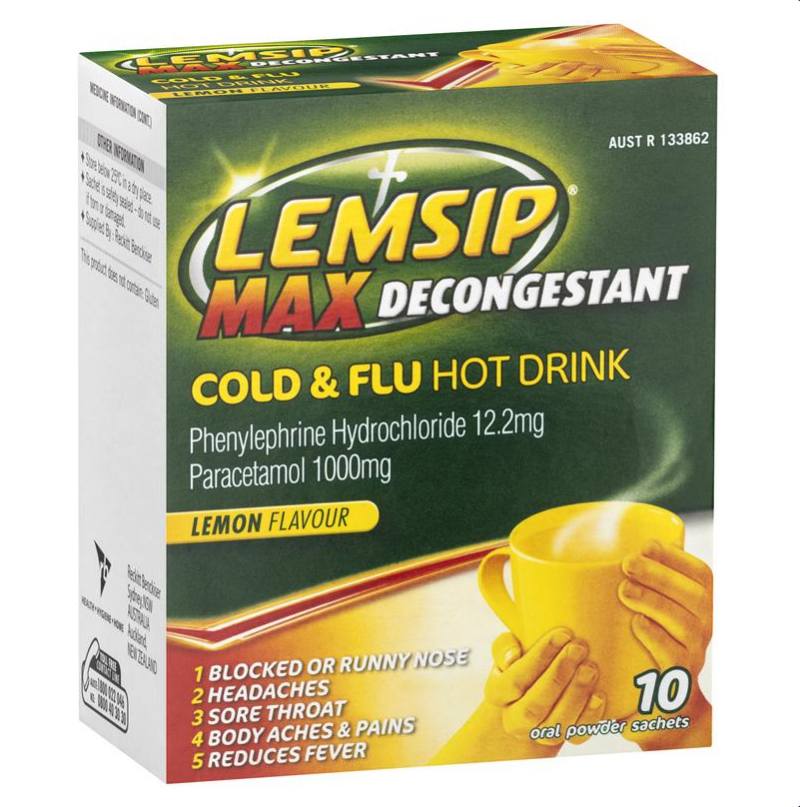 Lemsip Max with Decongestant Lemon 10pk Cold and Flu Hot Drink