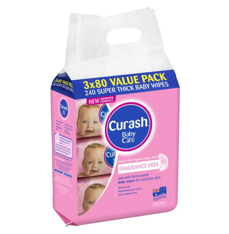 Curash Babycare Fragrance Free Wipes 3 x 80