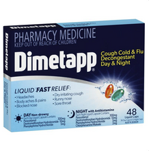 Load image into Gallery viewer, Dimetapp Day &amp; Night PE Cough 48 Liquid Capsules (Limit ONE per Order)