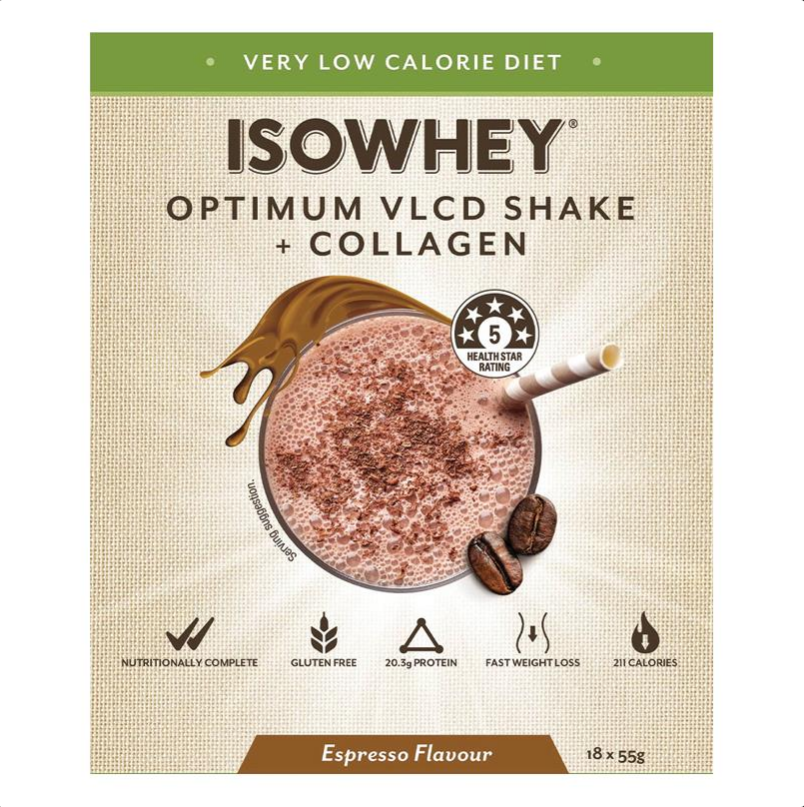 IsoWhey Optimum VLCD Shake + Collagen Espresso 18 x 55g