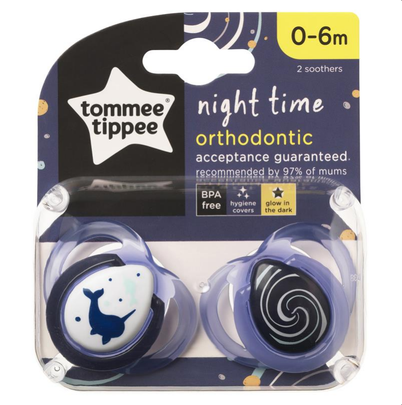 Tommee Tippee Closer To Nature Night Time Soothers 0-6 Months 2 Pack