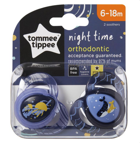 Tommee Tippee Closer To Nature Night Time Soothers 6-18 Months 2 Pack