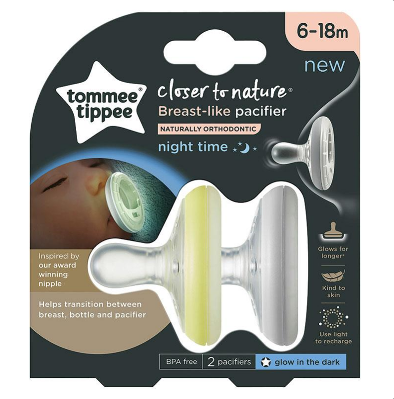 Tommee Tippee Closer To Nature Breast Like Soother Day and Night 6-18 Months 2 Pack
