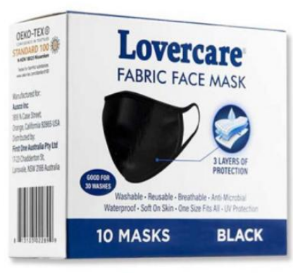 Face Mask - Lovercare 3 Layer Reusable Fabric Face Mask 10 Pack - Black