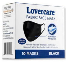 Load image into Gallery viewer, Face Mask - Lovercare 3 Layer Reusable Fabric Face Mask 10 Pack - Black