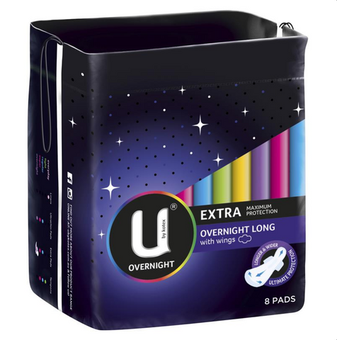 U by Kotex Maxi Pad Overnight Long Wing 8 Pack