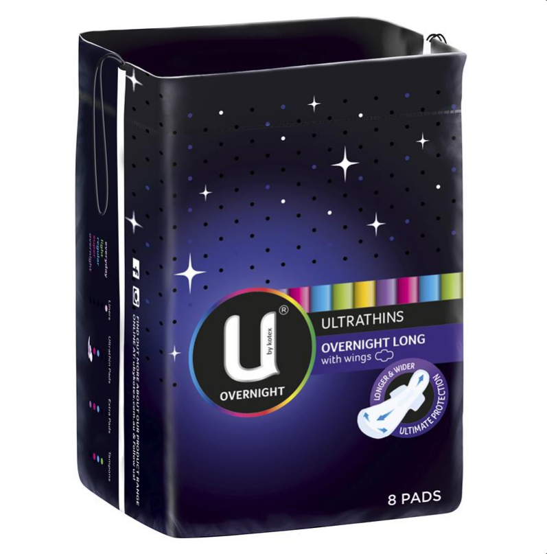 U by Kotex Ultra Thin Overnight Long Wing 8 Pack