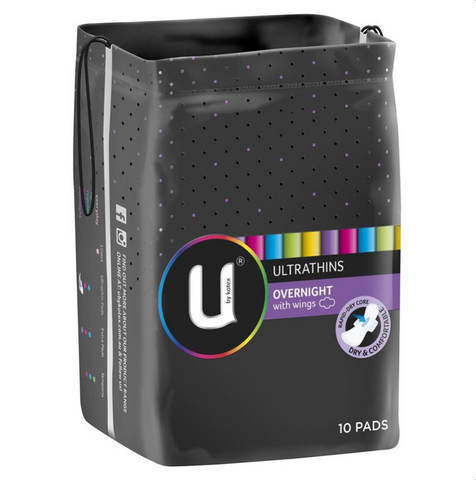 U by Kotex Ultrathin Overnight Regular with Wings Pads 10