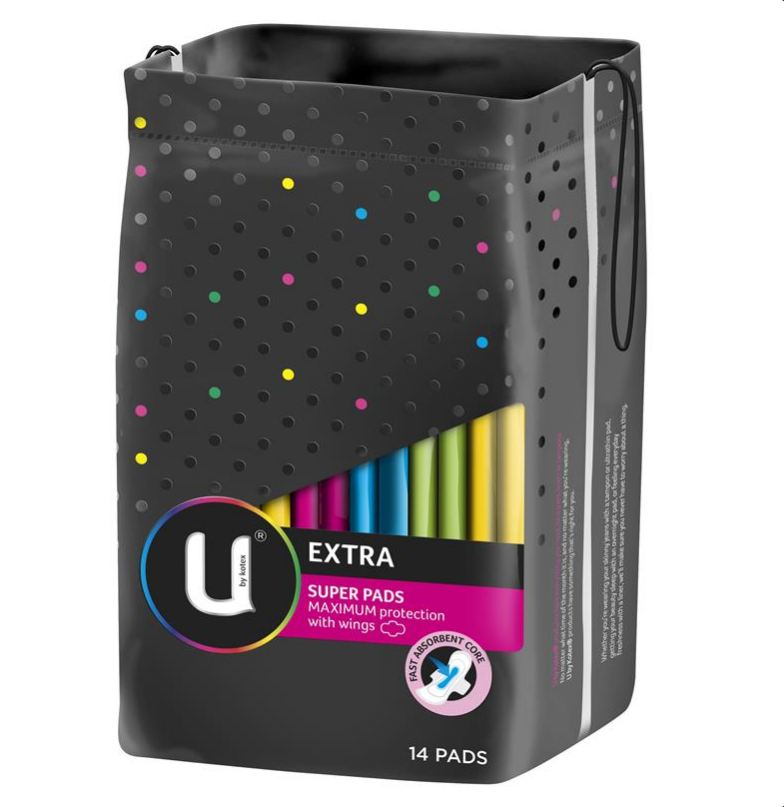 U by Kotex Ultrathins Extra Pads Super with Wings (Pack of 84)