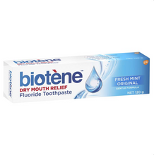 Load image into Gallery viewer, Biotene Dry Mouth Relief Fluoride Toothpaste Fresh Mint Original 120g