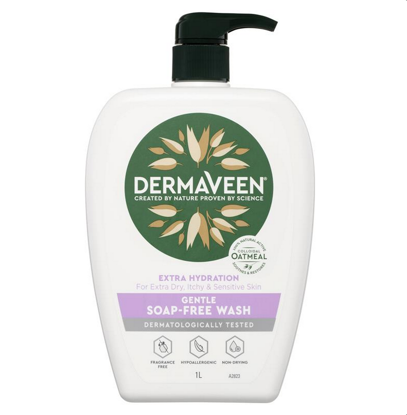 DermaVeen Extra Hydration Gentle Soap-Free Wash for Extra Dry, Itchy & Sensitive Skin 1L