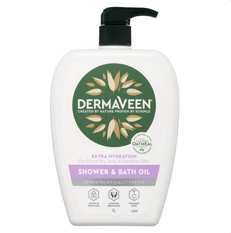 DermaVeen Extra Hydration Shower & Bath Oil for Extra Dry, Itchy & Sensitive Skin 1L