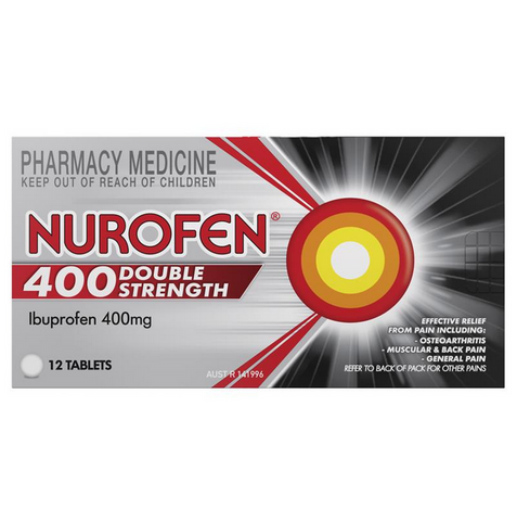 Nurofen Double Strength Pain and Inflammation Relief Tablets 400mg Ibuprofen 12 pack (Limit of ONE per Order)