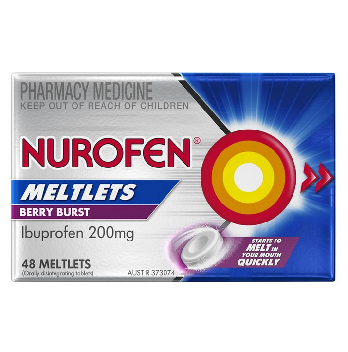 Nurofen Meltlets Pain Relief Berry Burst 200mg Ibuprofen 48 Pack (Limit of ONE per Order)
