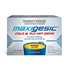 Load image into Gallery viewer, Maxigesic Cold &amp; Flu Hot Drink 10 Sachets (Limit ONE per Order)
